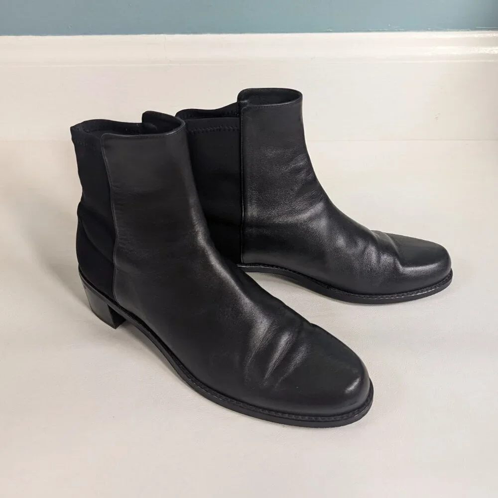 Stuart Weitzman Women's Easy On Reserve Leather Chelsea Boot Size 9.5 Black